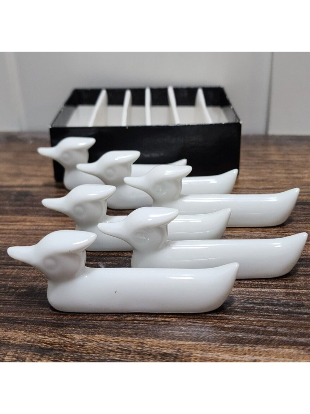 Vintage Duck Chopstick Knife Rests set/6 Japan white porcelain holders 3.5"